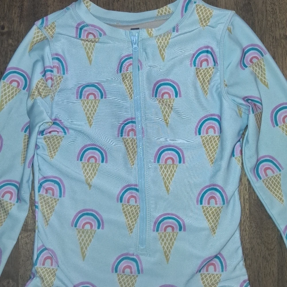 Tea Collection Long Sleeve Zip Rainbow Ice Cream Cone Girls Bathing Suit 12
